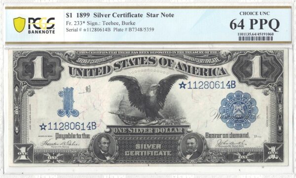 1899 $1 Silver Certificate Star Note Fr-233* PCGS Choice CU-64 PPQ - Image 2