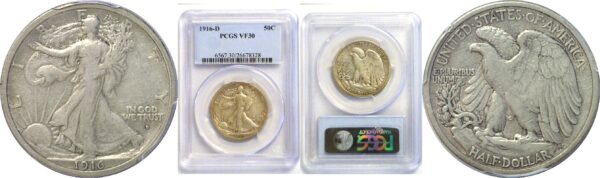 1916-D Walking Liberty Half Dollar  -  PCGS VF-30