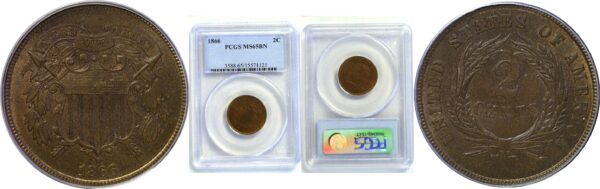 1866 Two Cent Piece  -  PCGS MS-65 BN