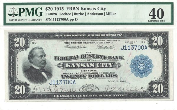 1915 $20 Federal Reserve Bank Note Fr-826 PMG XF-40 - Image 2