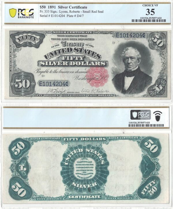 1891 $50 Silver Certificate Fr-333 PCGS VF-35