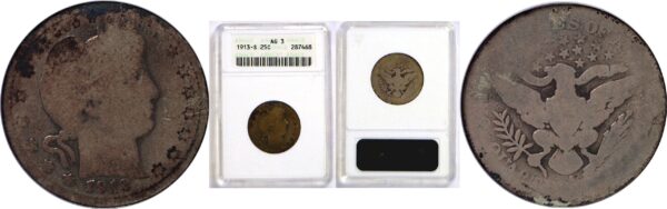 1913-S Barber Quarter  -  ANACS AG-3