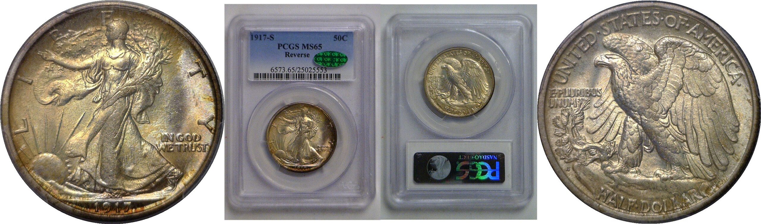 1917-S Reverse   Walking Liberty Half Dollar    PCGS MS-65  CAC