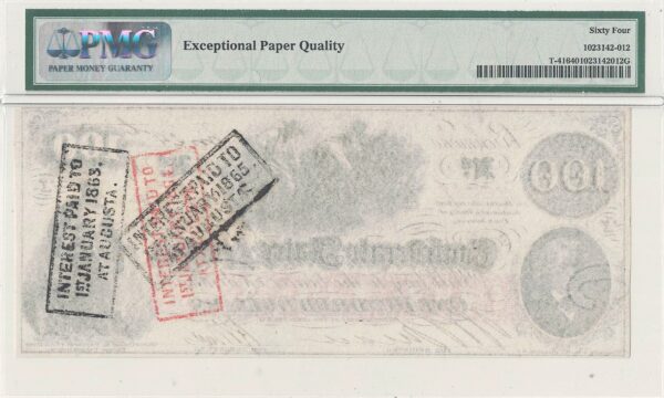 1862 $100 Confederate Note T-41 PMG Choice CU-64 EPQ - Image 3