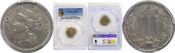 1883 Nickel Three Cent. -  PCGS AU-58
