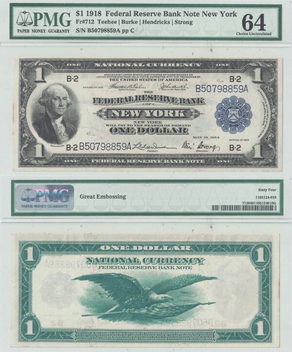 1918 $1 Federal Reserve Bank Note Fr-712 PMG Choice CU-64