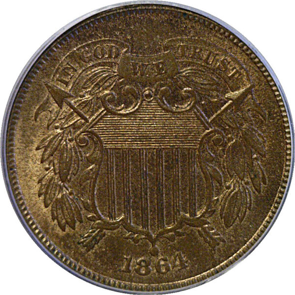 1864 Large Motto. Two Cent  -  PCGS MS-64 RB  CAC. - Image 2