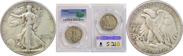 1938-D Walking Liberty Half Dollar  -  PCGS VF-30  CAC