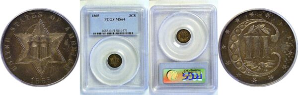 1865 Silver Three Cent  -  PCGS MS-64