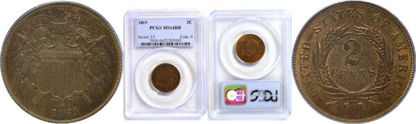 1869 Two Cent Piece  -  PCGS MS-64 RB