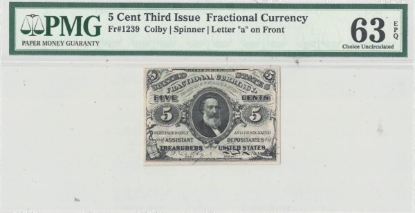5 Cent Third Issue Fractional Currency Fr-1239 PMG Choice CU-63 EPQ - Image 2