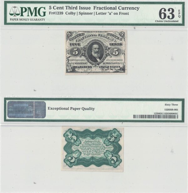 5 Cent Third Issue Fractional Currency Fr-1239 PMG Choice CU-63 EPQ