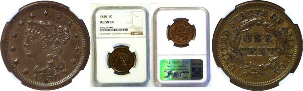 1850 Large Cent. -  NGC AU-58
