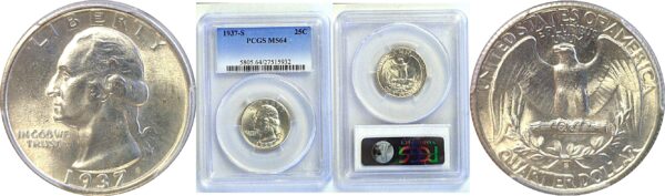 1937-S Washington Quarter  -  PCGS MS-64