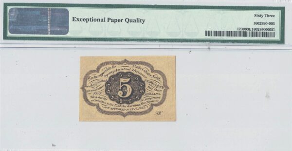 5 Cent 1st Issue Fractional Currency Fr-1230 PMG Choice CU-63 EPQ - Image 3