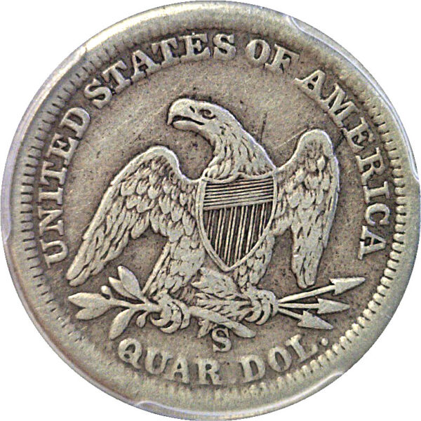 1862-S Seated Liberty Quarter  -  PCGS VF-25 - Image 3