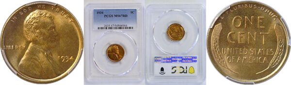1934 Lincoln Cent  -  PCGS MS-67 RD