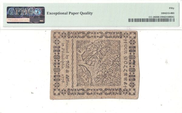 2/17/1776 Four Dollars Continental Currency Fr CC-26 PMG AU-50 EPQ - Image 3