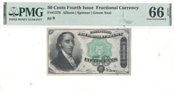 50 Cent Fourth Issue Fractional Currency Fr-1379 PMG Gem Cu-66 EPQ - Image 2