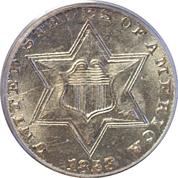 1858 Silver Three Cent   -  PCGS MS-64  CAC - Image 2