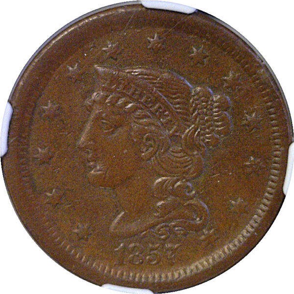 1857 Small Date.  Large Cent  -  NGC AU-55 - Image 2