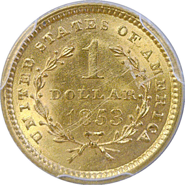 1853 One Dollar Gold Coin. -  PCGS MS-64 - Image 3