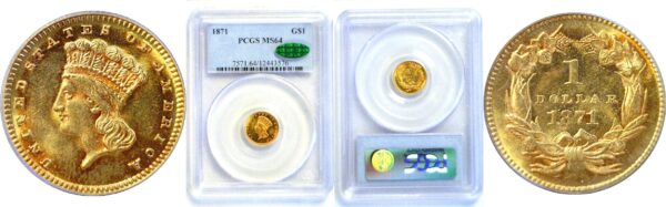 1871 One Dollar Gold Coin  -  PCGS MS-64  CAC