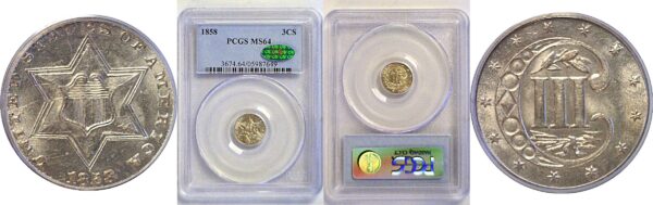 1858 Silver Three Cent   -  PCGS MS-64  CAC