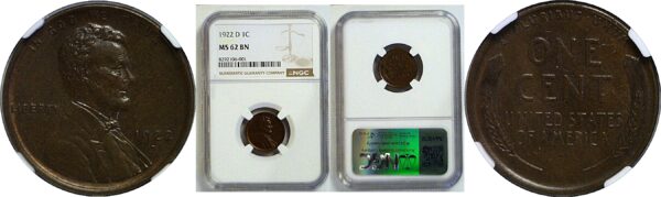 1922-D Lincoln Cent  -  NGC MS-62 BN