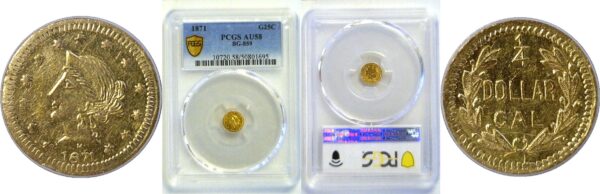 1871 25c California Fractional Gold. BG-859.  -  PCGS AU-58