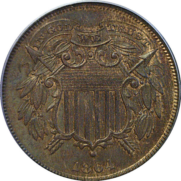 1864 Small Date.  Two Cent Piece. -  PCGS MS-64 RB. CAC - Image 2