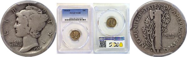 1916-D Mercury Dime.   -   PCGS VG-8