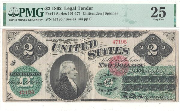 1862 $2 Legal Tender Note Fr-41 PMG VF-25 - Image 2