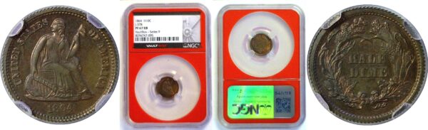 1864 Pattern Seated Half Dime. J-378  -  NGC PR-67 RB