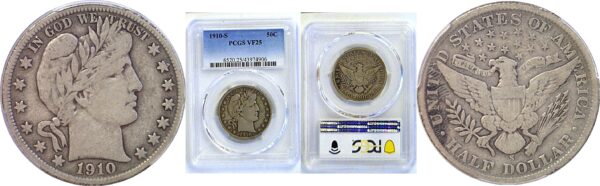 1910-S Barber Half Dollar. -  PCGS VF-25
