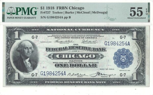 1918 $1 Federal Reserve Bank Note Fr-727 PMG AU-55 EPQ - Image 2
