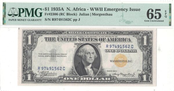 1935-A $1 North Africa Fr-2306 PMG Gem CU-65 EPQ - Image 2