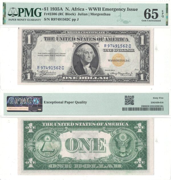 1935-A $1 North Africa Fr-2306 PMG Gem CU-65 EPQ