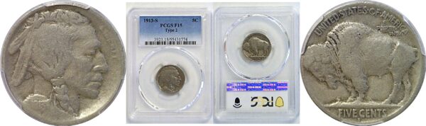 1913-S T-2.  Buffalo Nickel. -  PCGS F-15