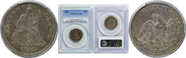 1843 Seated Liberty Quarter. -  PCGS AU-50