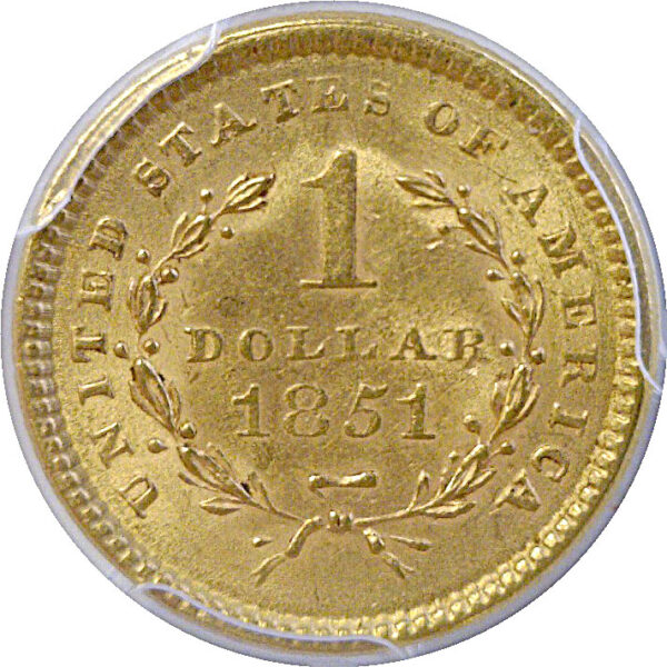 1851 One Dollar Gold Coin. -  PCGS MS-63 - Image 3