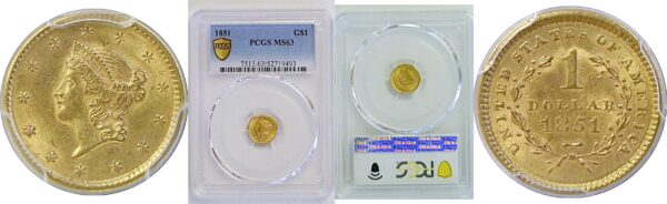 1851 One Dollar Gold Coin. -  PCGS MS-63