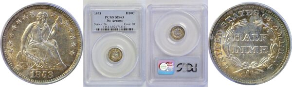 1853 No Arrows.  Seated Liberty Half  Dime  -  PCGS MS-63