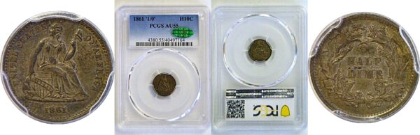 1861/0 Seated Liberty Half Dime  -  PCGS AU-55  CAC