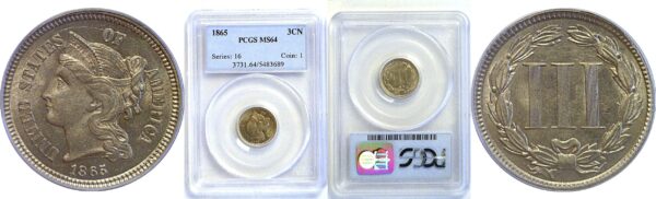 1865 Nickel Three Cent  -  PCGS MS-64