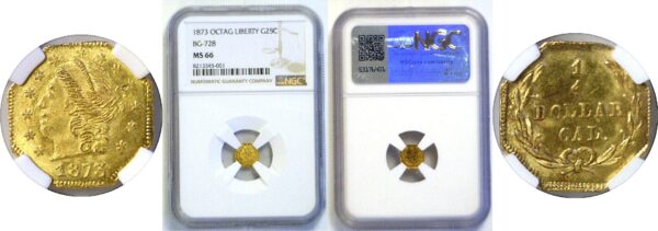 1873 25c California Fractional Gold. BG-728  -  NGC MS-66