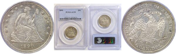 1890 Seated Liberty Quarter. -  PCGS AU-53