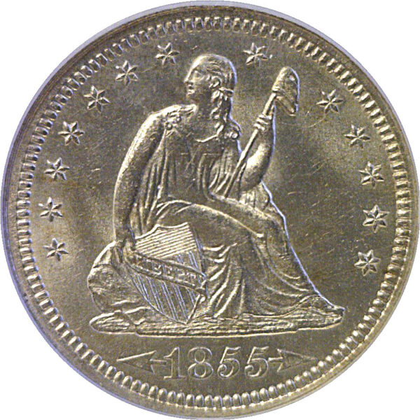 1855 Arrows.  Seated Liberty Quarter. -  NGC MS-64 - Image 2
