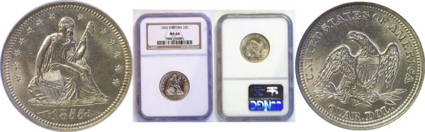 1855 Arrows.  Seated Liberty Quarter. -  NGC MS-64