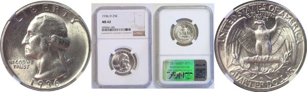 1936-D Washington Quarter. -  NGC MS-62